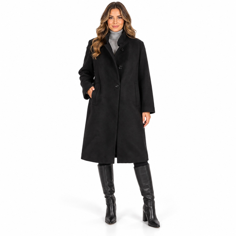 Bernardo Wool Blend Coat Womens Large Black Classic Button Front Winter Overcoat